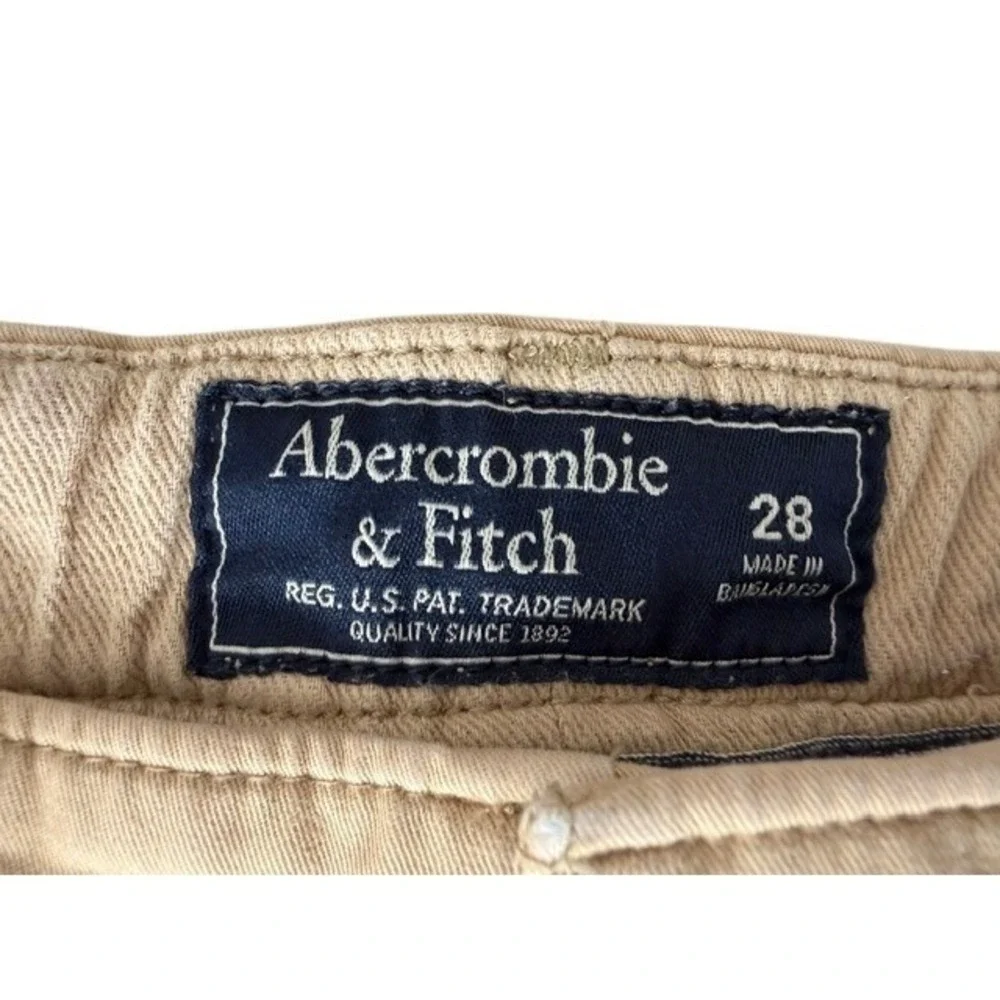 Abercrombie & Fitch Mens Khaki Tan Chino Shorts Size 28 Cotton Twill Flat Front